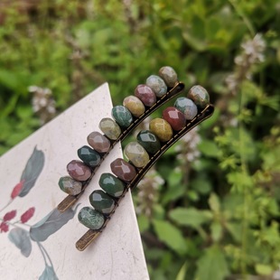 天然印度玛瑙A级算盘珠玉石发夹耳后侧边夹刘海夹绿色小夹民族风