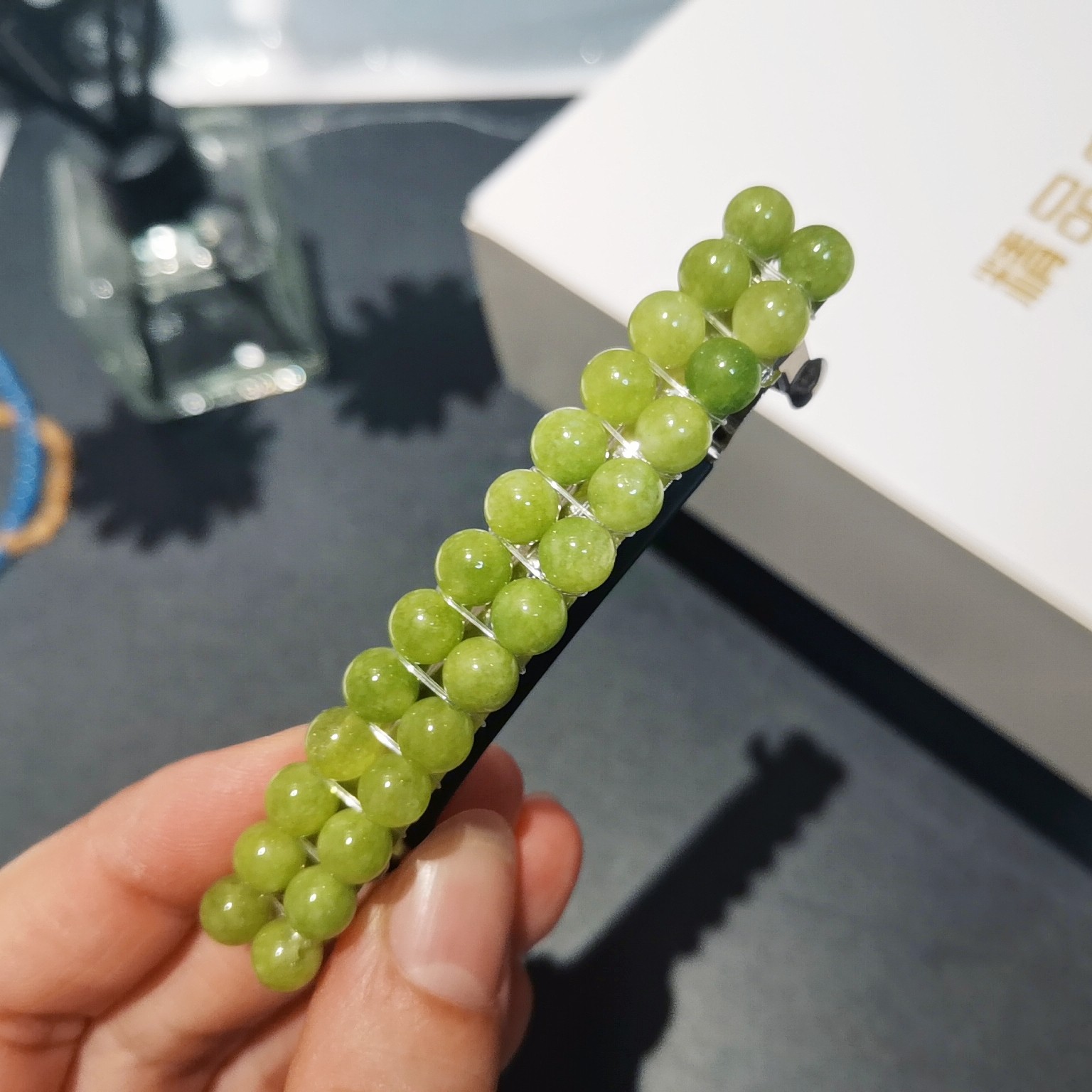 【青提奶绿】绿色橄榄石水晶复古高级感轻奢发卡夹子品手工发饰品
