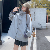 现货2026年秋装新款袖口格子蓝色带帽风衣XW748P165K248，女装短外套，浙宝171