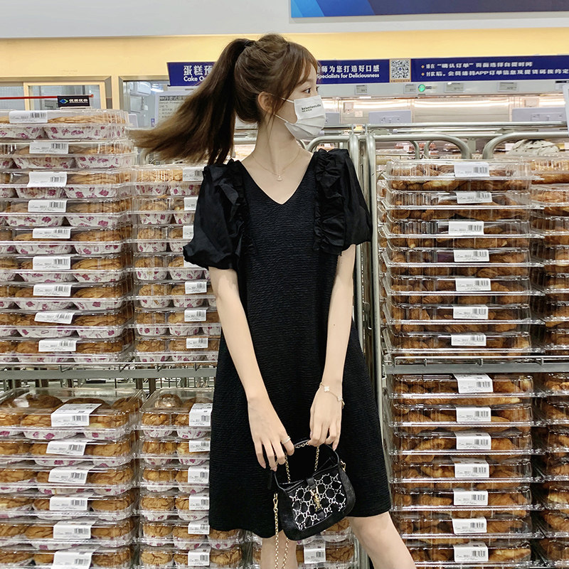 2026年现货时尚设计感木耳边泡泡袖显瘦连衣裙XW6843P115K168，女装连衣裙，浙宝171