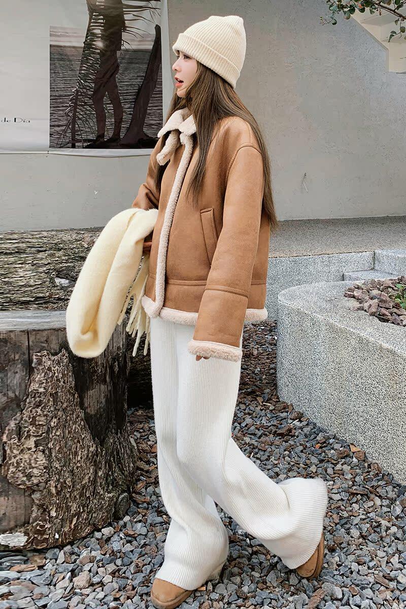 盐系复古皮毛一体机车服女冬季新款高级感小个子加厚保暖短款棉服,女装短外套,浙宝171