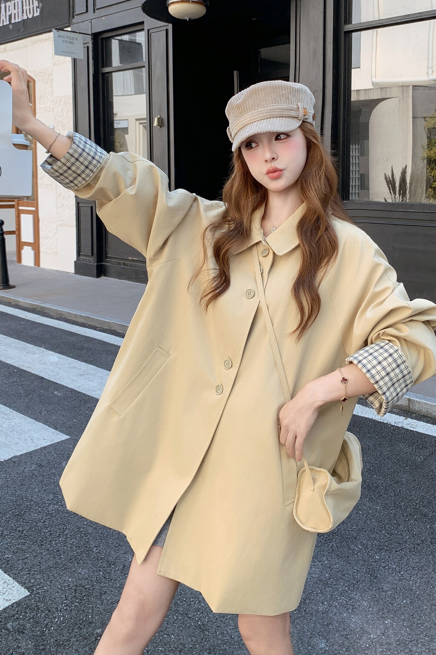 现货2025年秋季新款翻领宽松中长款风衣XW763P175K268,女装风衣,浙宝171