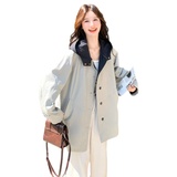 现货2025秋装新款带帽中长款蓝色风衣XW752P165K248，女装风衣，浙宝171