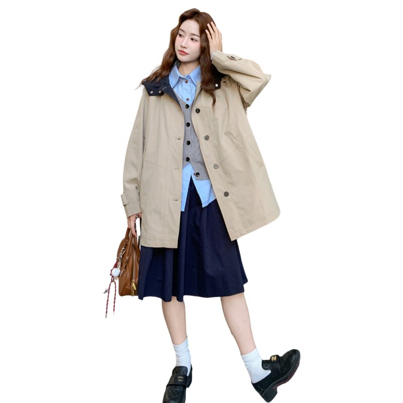 现货2026年春装新款带帽中长款风衣XW741P165K248,女装短外套,浙宝171