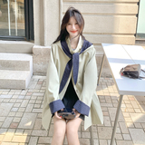 现货春装新款格纹拼接帽子可拆卸米杏色风衣XW751P165K248，女装短外套，浙宝171