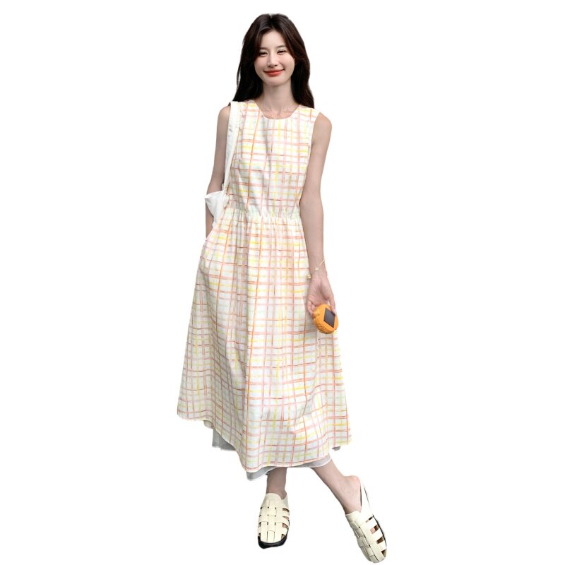 2026年夏新款韩版无袖格子连衣裙XW1096P135K208,女装连衣裙,浙宝171