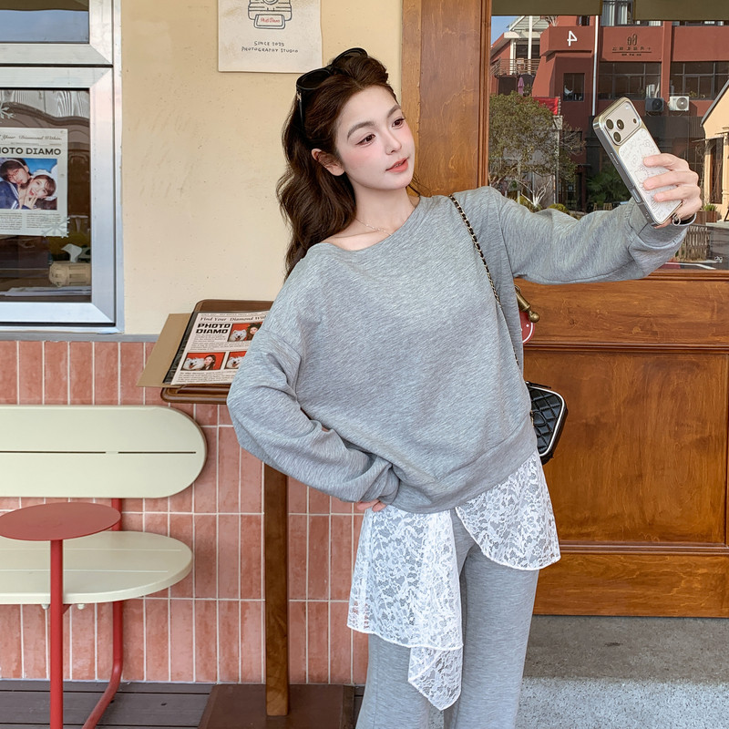 现货2026春秋蕾丝拼接阔腿裤减龄套装XW9816P195K318，女装运动套装，浙宝171