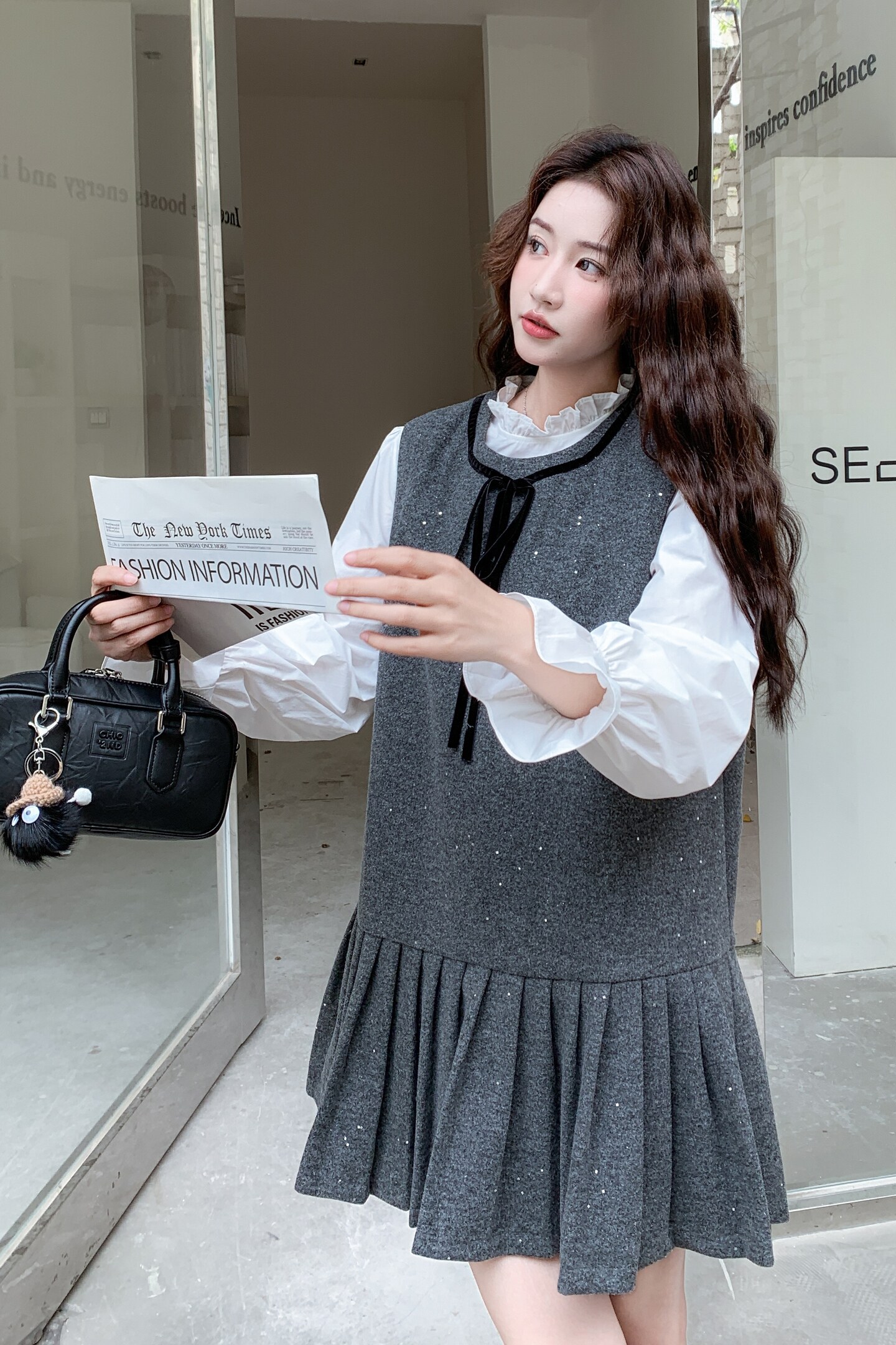 2026年秋冬新款两件套亮片背心裙XW3309P215K328,女装连衣裙,浙宝171