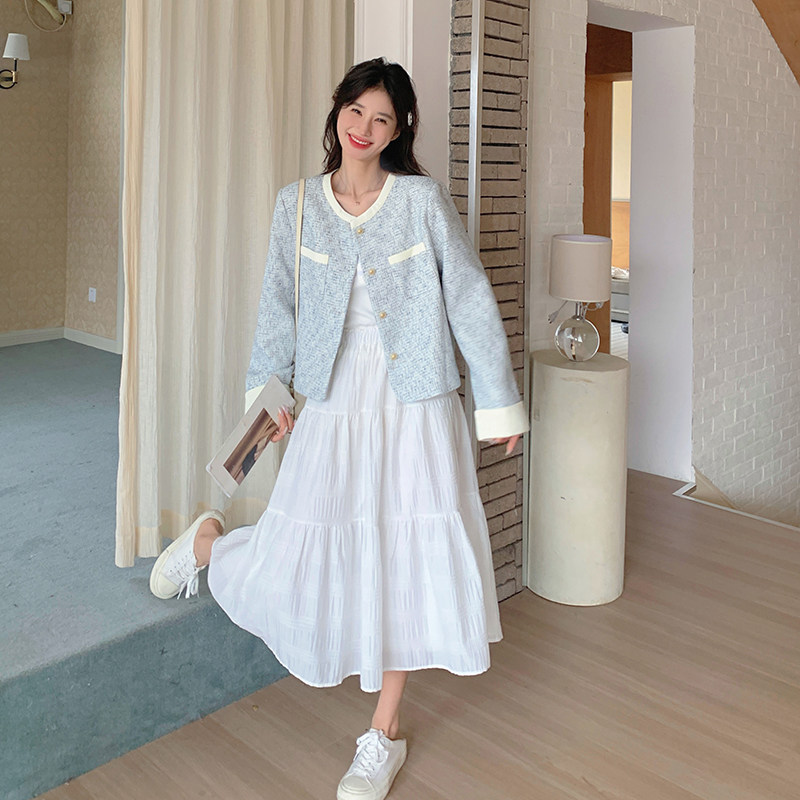 蓝色高端法式小香风外套2025新款女短款春秋气质显瘦精致撞色上衣,女装短外套,浙宝171