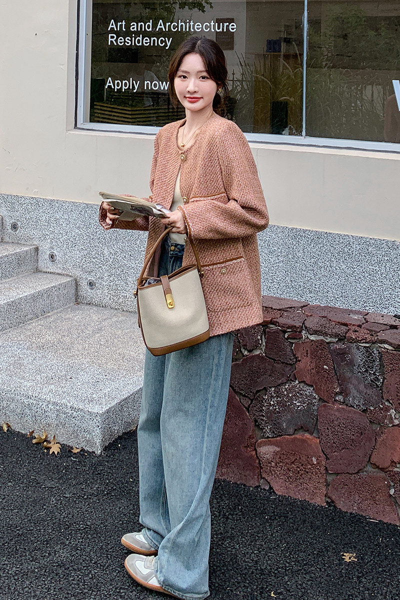 韩系超好看粉色小香风外套女春秋2025新款流行轻熟风御姐上衣爆款,女装短外套,浙宝171