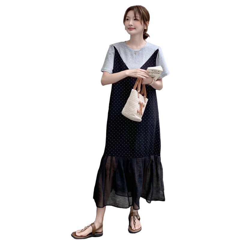 2026年夏新款韩系甜美减龄波点拼接连衣裙XW1102P130K198,女装连衣裙,浙宝171