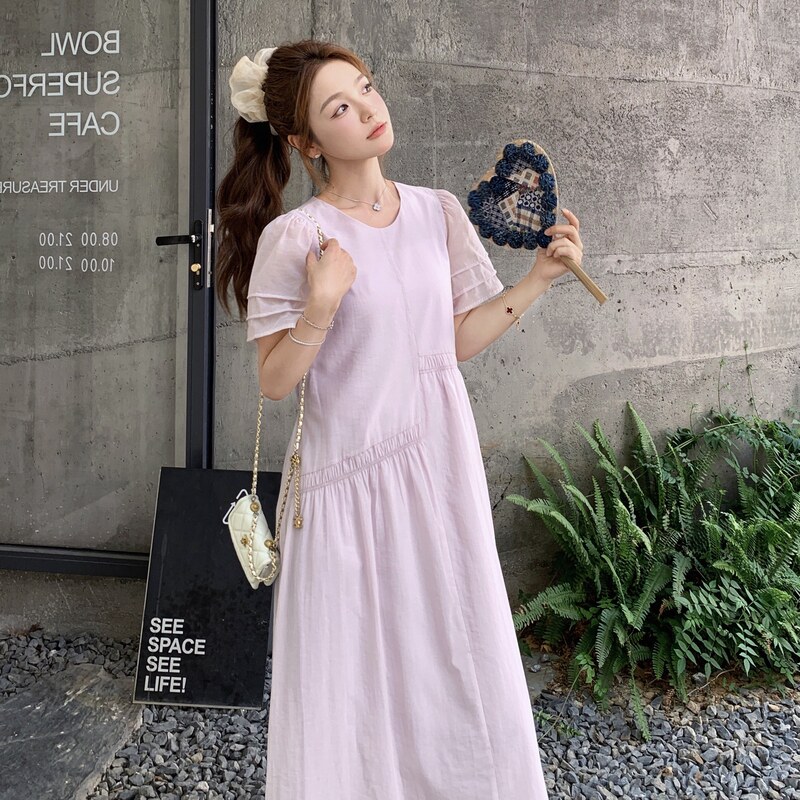 夏新款甜美风圆领宽松木耳边设计连衣裙XW1135P155K238,女装连衣裙,浙宝171