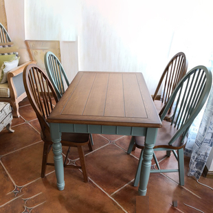 秋林木语912款 餐桌椅组合 复古实木餐桌家用小户型地中海风格 美式
