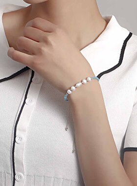 欧美跨境饰品 ins可调节异形仿珍珠透明米珠彩色手绳女五彩绳