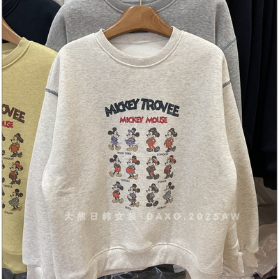 秋冬加绒卡通米奇印花圆领卫衣女