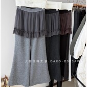 2025深冬加绒直筒休闲裤 超甜超美 蕾丝网纱拼接花边微喇毛呢裤 女