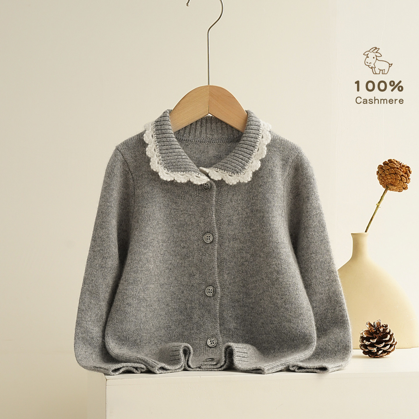 女童100%纯羊绒开衫花边翻领学生秋冬季针织外套女宝宝单排扣毛衣,童装/婴儿装/亲子装,毛衣/针织衫,淘宝优惠券,粉丝福利购,淘宝优惠卷