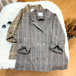 经典 女装 英伦风英伦格子双排扣衬衫 外套女长袖 欧洲单 春装 大码