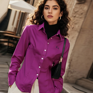 高档竹纤维 女四季 天然环保舒服柔滑 衬衫 高贵紫通勤OL长袖 撤柜