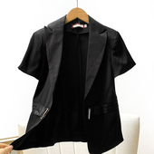 人 高级感黑色小西装 撤柜单 无假期 含羊毛 时装 短袖 外套女夏