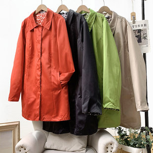 风衣外套女秋冬款 美国品牌单 印花中长款 大码 光泽顺滑两面可穿
