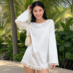 长袖 民族风流苏设计 超短连衣裙女春夏 波西米亚度假风 公司单