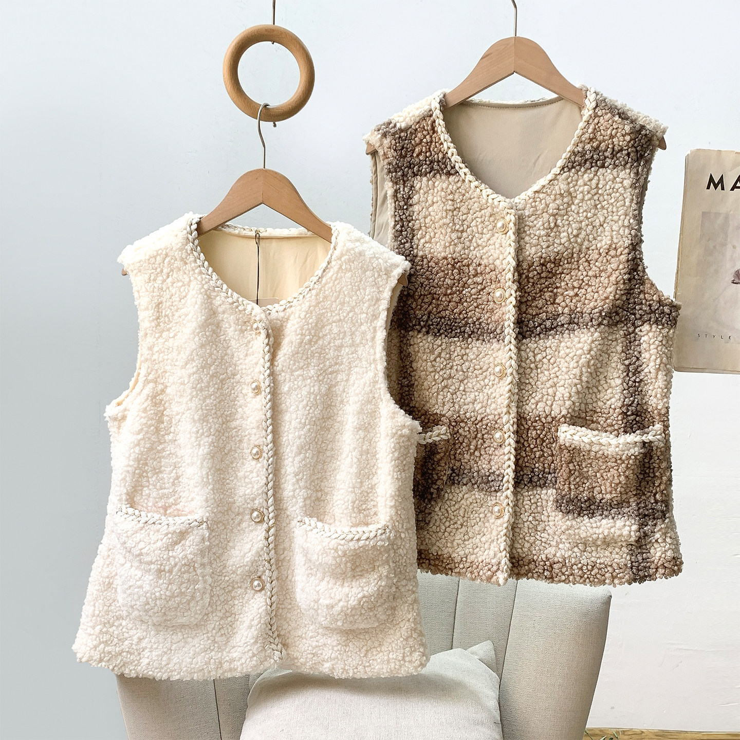 淑女休闲仿羊羔绒保暖马甲外搭冬