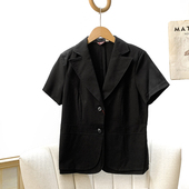 人 高级感黑色小西装 撤柜单 无假期 含羊毛 时装 短袖 外套女夏