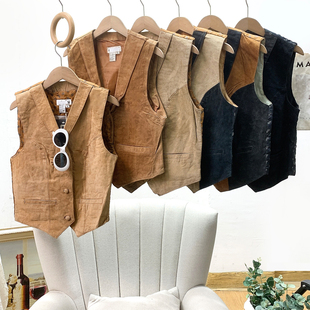 vintage古着 年代老货 真皮马甲夹克女春秋 做工很棒 真猪皮马甲