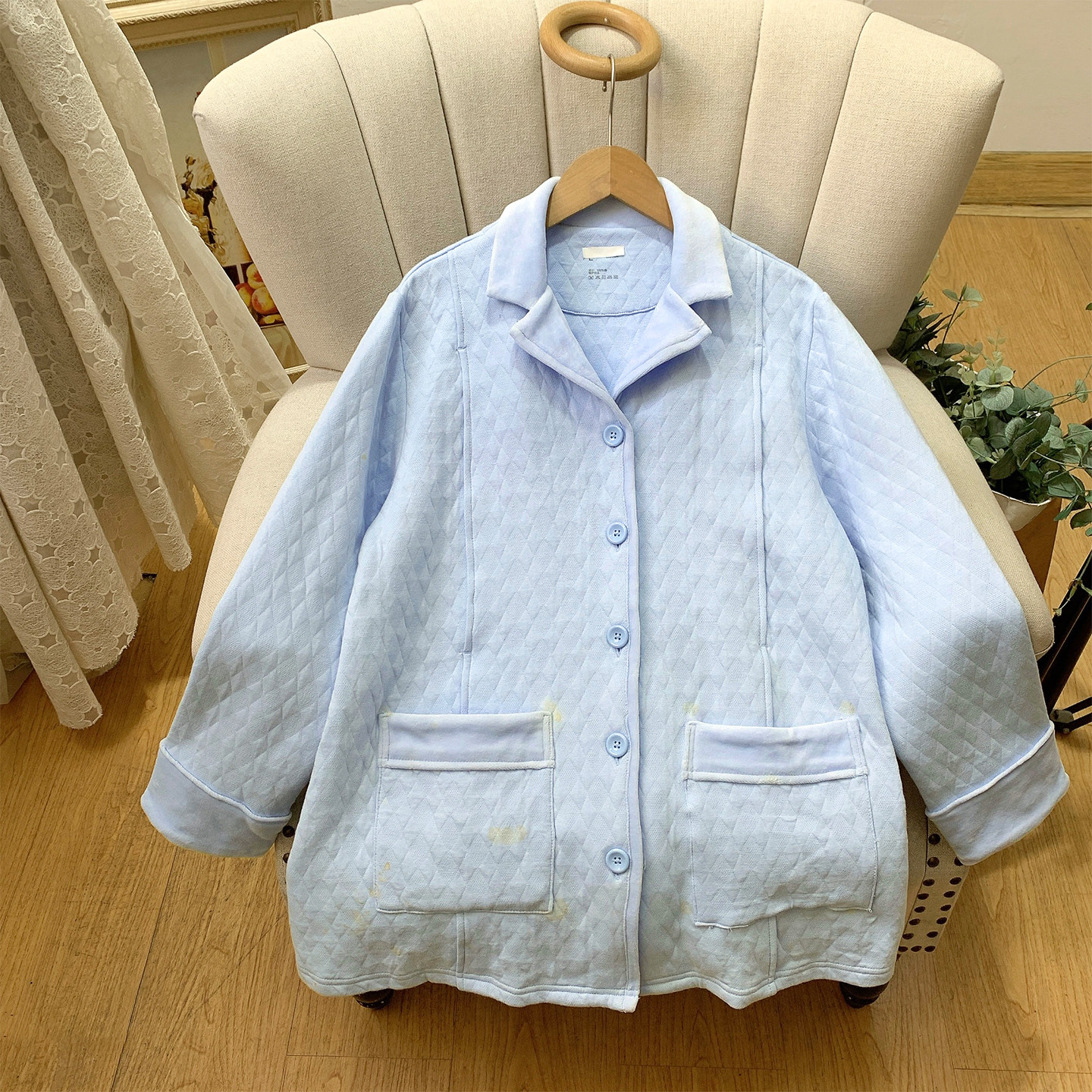 撤柜单！纯棉蓝色减龄淑女气质针织休闲宽松居家服睡衣女上衣外套,女士内衣/男士内衣/家居服,睡衣上装,淘宝优惠券,粉丝福利购,淘宝优惠卷