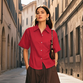 衬衫 老货公司单 千禧年代复古港风短袖 休闲文艺通勤OL红衬衣女夏