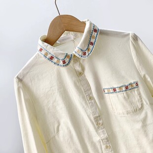 超精美绣花~舒服透气纯棉~文艺减龄日本单八九分袖衬衫外套女春夏