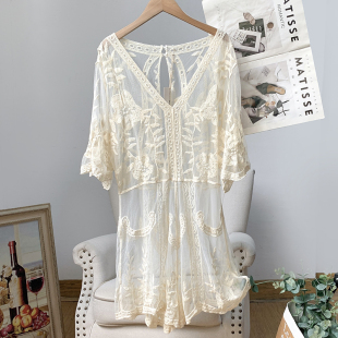 温柔透视罩衫 外贸单 蕾丝连体短裤 波西米亚度假风 女夏 质感好
