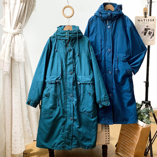 老货撤柜单/复古中性工装连帽中长风衣休闲外套秋冬/派克服男女穿