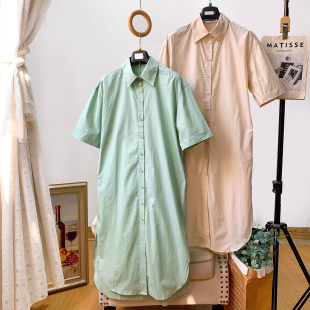 衬衫 1棉 淑女简约休闲短袖 裙直筒中长连衣裙女夏 大码 外贸单