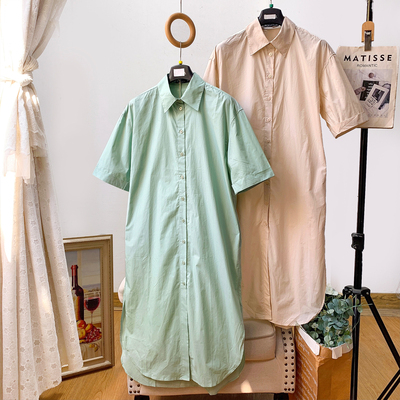 简约休闲短袖衬衫裙直筒连衣裙