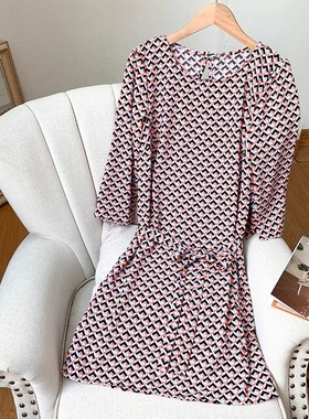 【无假期的人】法国大pai单~复古欧普几何图九分袖连衣裙女春夏