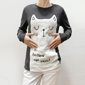 德国原单货 女春秋冬 休闲卫衣打底衫 质感好 超舒服毛茸茸卡通猫