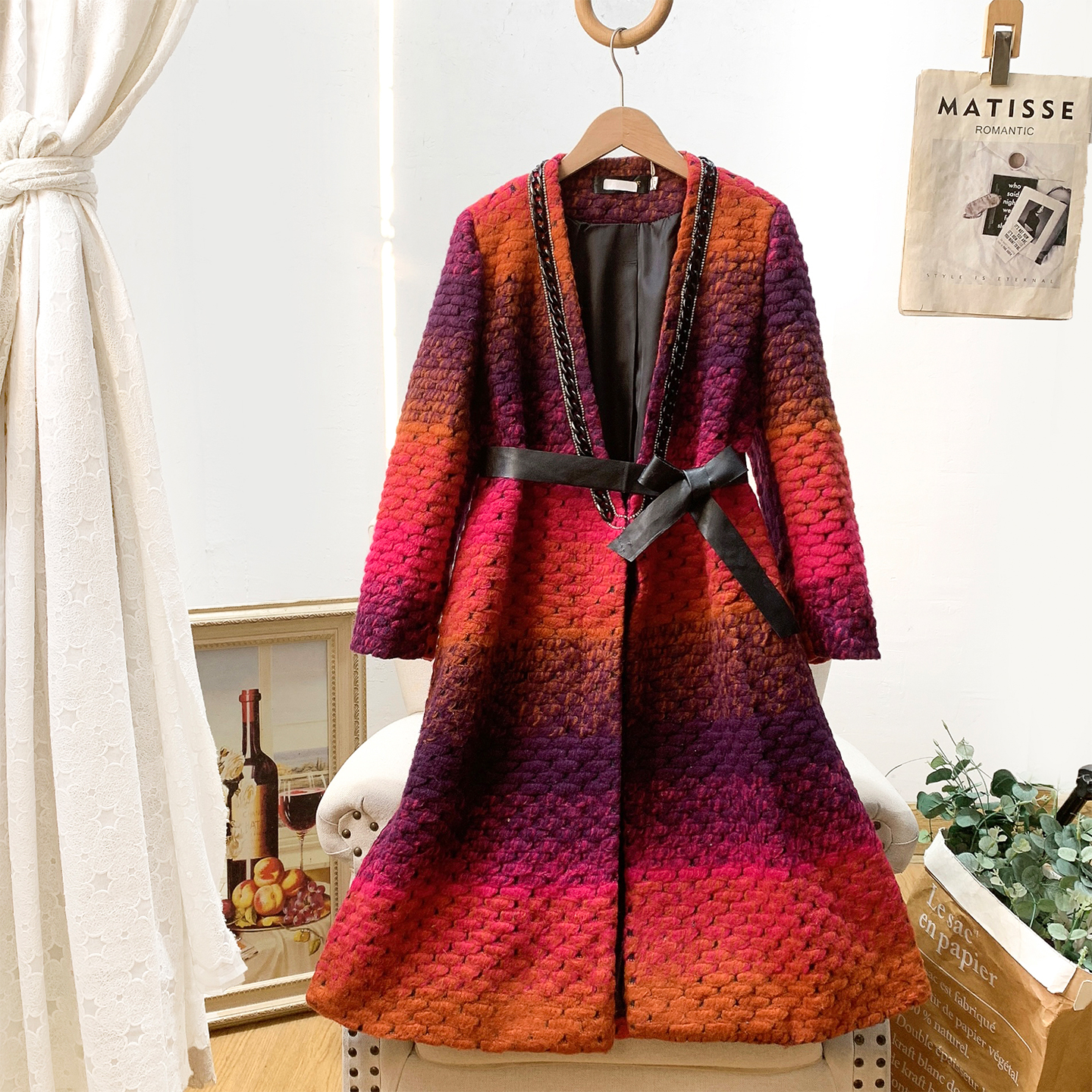 时髦复古气质休闲毛呢大衣开衫