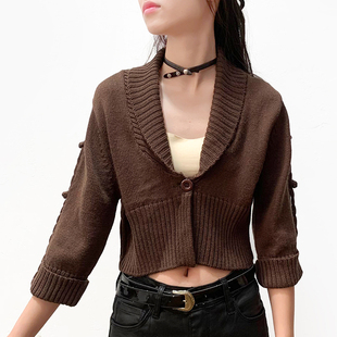 温柔淑女复古港风短款 结实羊毛衫 毛衣外套女春秋 原498 高货撤柜