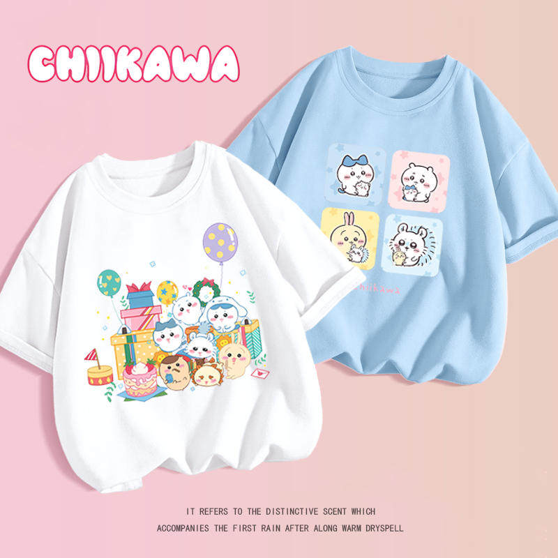 2026夏装跨境儿童纯棉T恤Chiikawa动漫吉伊卡哇小八男女纯棉半袖