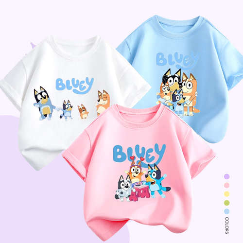 布鲁伊一家联名同款短袖T恤Bluey卡通周边童装宽松男女宝纯棉衣服