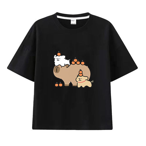 卡皮巴拉capybara衣服短袖男女2025年夏季新款儿童半袖百搭T恤潮
