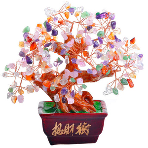 五彩水晶招财树摆件 摇钱树工艺品 天然彩色水晶 家居装摆设