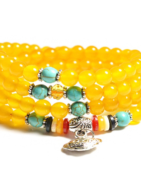 天然黄玉髓手串绿松石佛珠