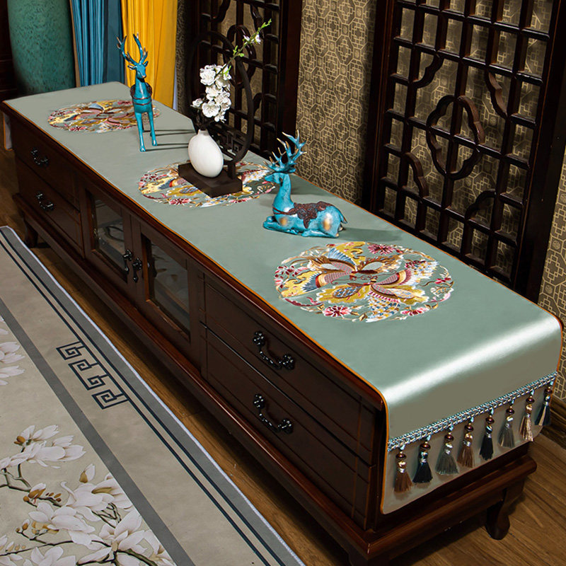 新中式桌旗电视柜防尘盖巾餐桌垫家用电视柜布沙发坐垫可定制