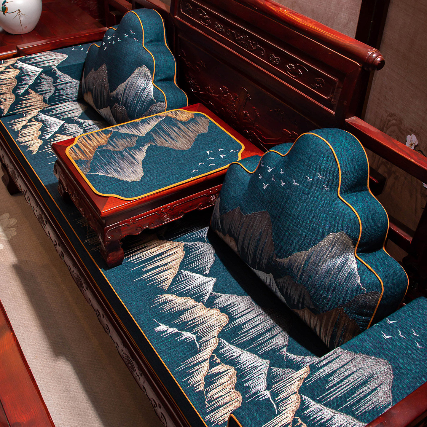 新中式红木沙发坐垫罗汉床专用垫实木沙发海绵垫棉麻套罩四季通用,居家布艺,沙发垫,淘宝优惠券,粉丝福利购,淘宝优惠卷