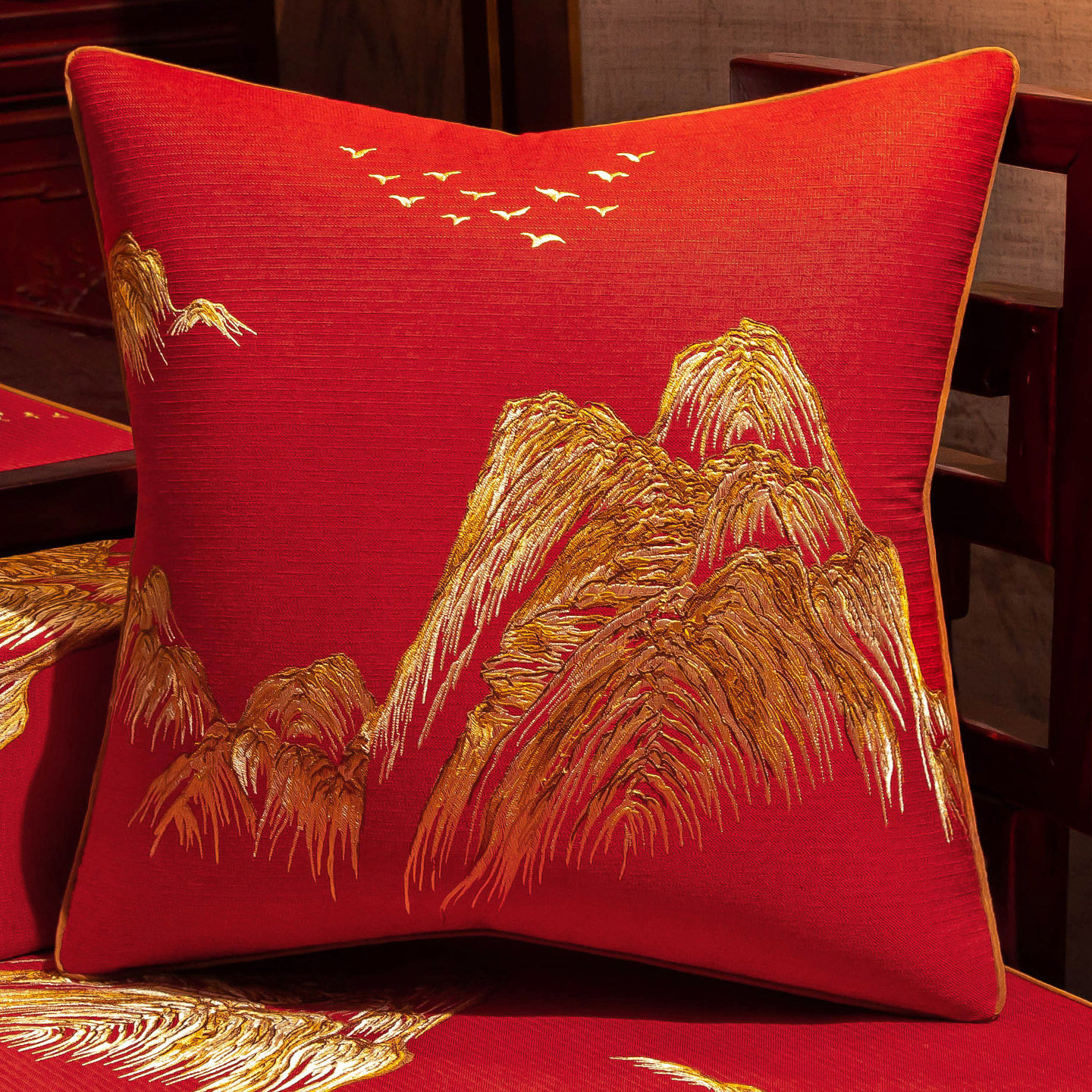 红色中式客厅沙发抱枕高级感方形靠垫床上靠枕办公室椅子棉麻靠背,居家布艺,靠垫/抱枕,淘宝优惠券,粉丝福利购,淘宝优惠卷