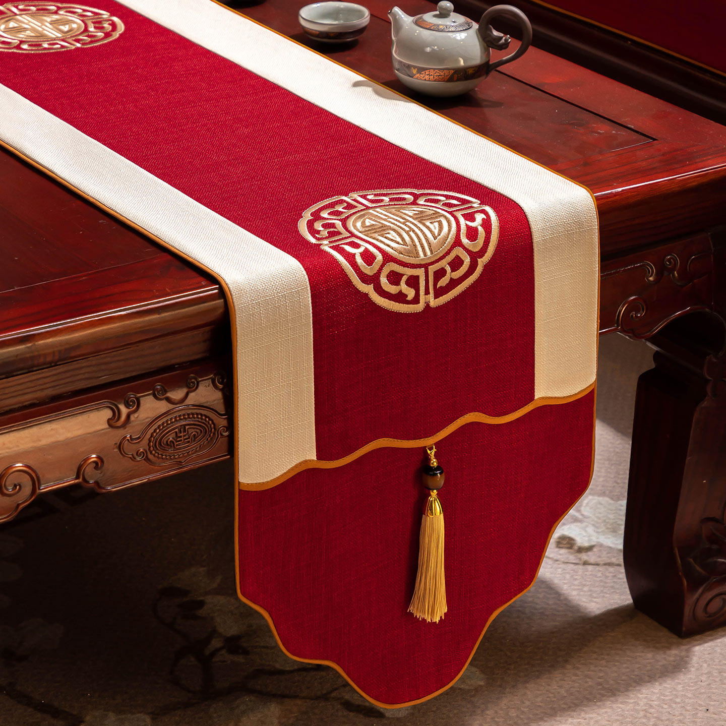 新中式新年喜庆桌旗茶桌垫布茶台茶旗长条茶席垫餐桌桌布茶几台布,居家布艺,桌旗,淘宝优惠券,粉丝福利购,淘宝优惠卷