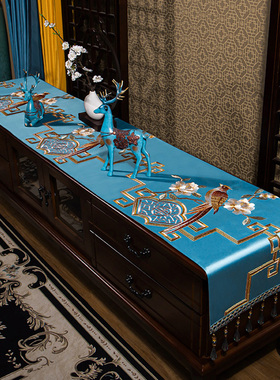 新中式电视柜盖布茶几桌布床头柜斗柜台布书桌布艺长方形家用桌旗